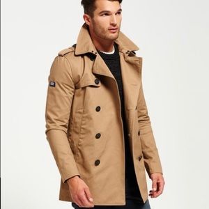Superdry Premium Number 1 khaki remastered Rogue short trench jacket size large
